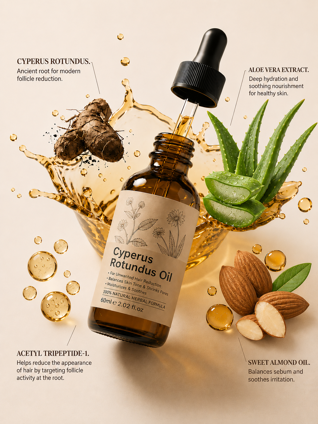 Cyperus Rotundus Body Oil with Almond Oil & Aloe Vera